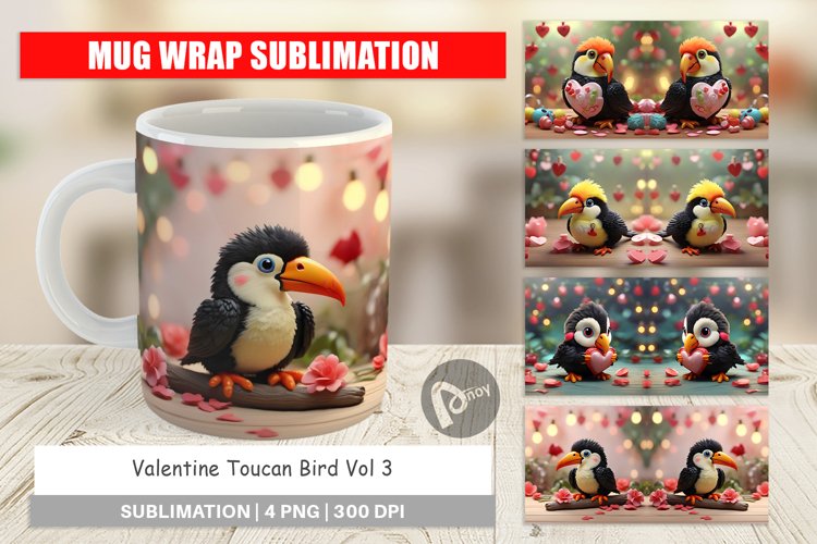 Mug sublimation design Valentine Toucan Bird