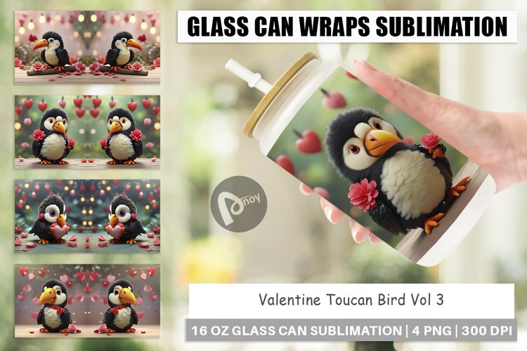Glass Can Wraps Valentine Toucan Bird