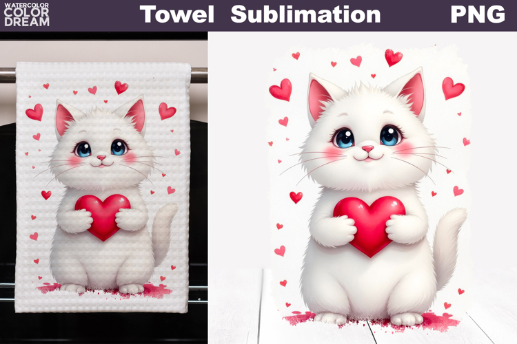 Valentine Cat Towel | Mothers Day Towel