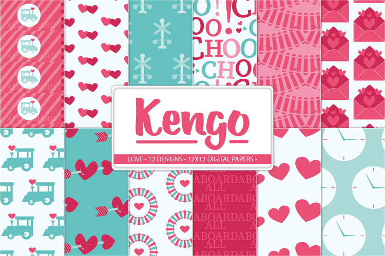 Valentine Train Digital Papers, Cute Love Scrapbook Set