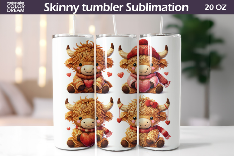 Highland Cow Heart Tumbler| Valentine Tumbler Sublimation