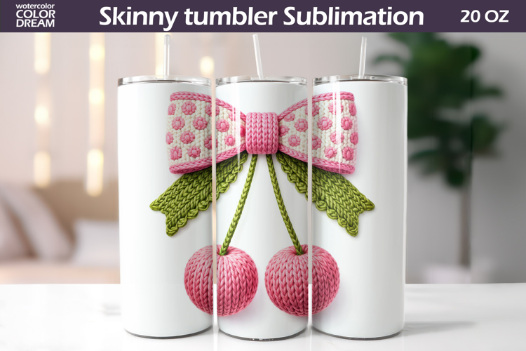 Pink Bow Cherry Tumbler| Valentine Tumbler Sublimation