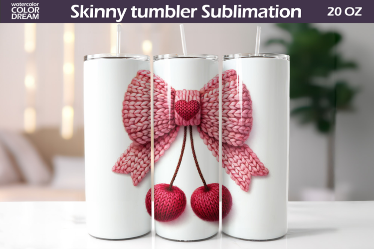 Pink Bow Cherry Tumbler| Valentine Tumbler Sublimation
