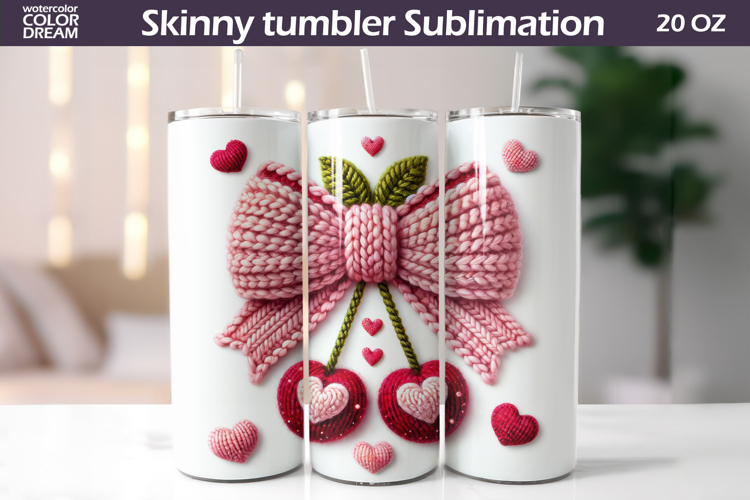 Pink Bow Cherry Tumbler| Valentine Tumbler Sublimation