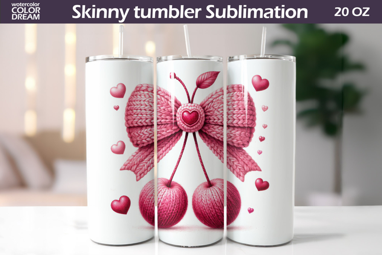 Pink Bow Cherry Tumbler| Valentine Tumbler Sublimation