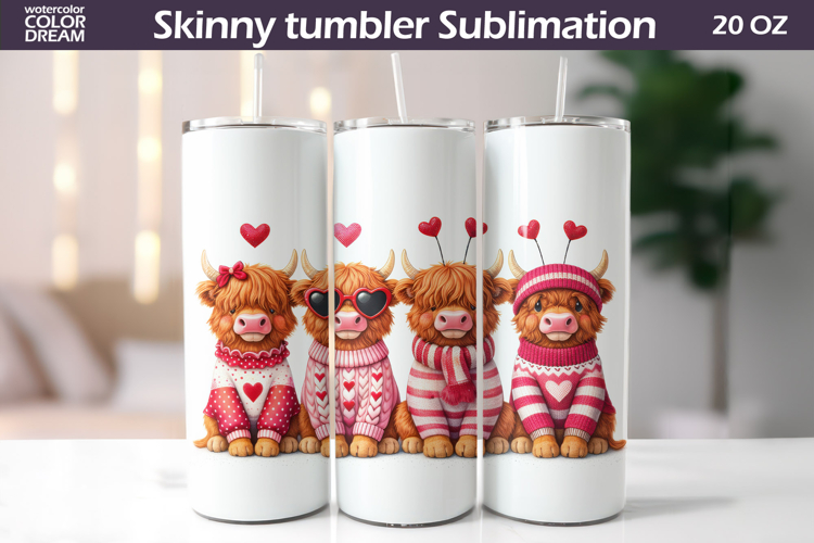Highland Cow Heart Tumbler| Valentine Tumbler Sublimation
