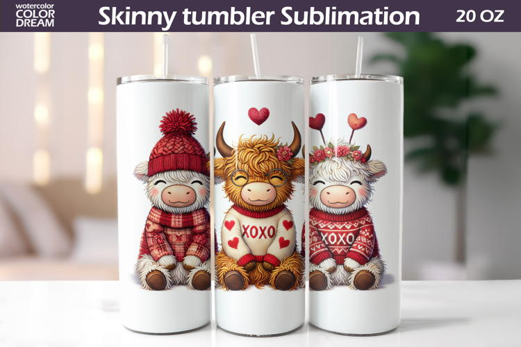 Highland Cow Heart Tumbler| Valentine Tumbler Sublimation