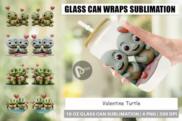 Glass Can Wraps Valentine Turtle