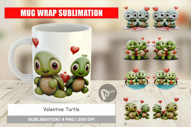 Mug Wrap Design Valentine Turtle