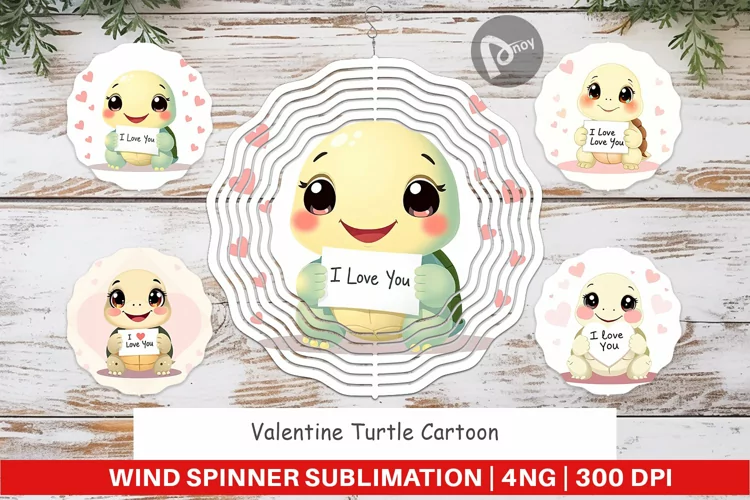 Wind Spinner Valentine Turtle Cartoon