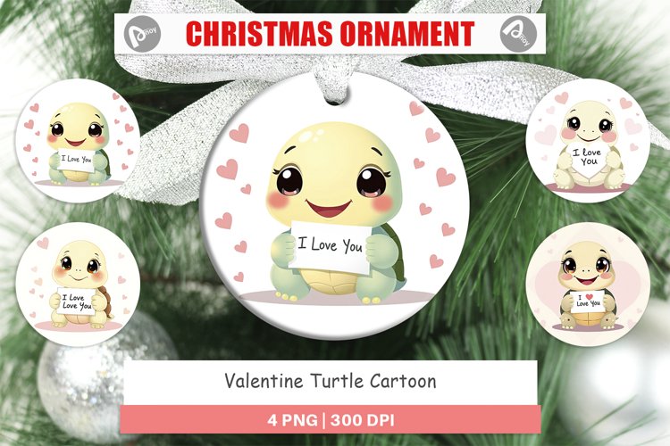 Christmas Ornaments Valentine Turtle Cartoon example image 1