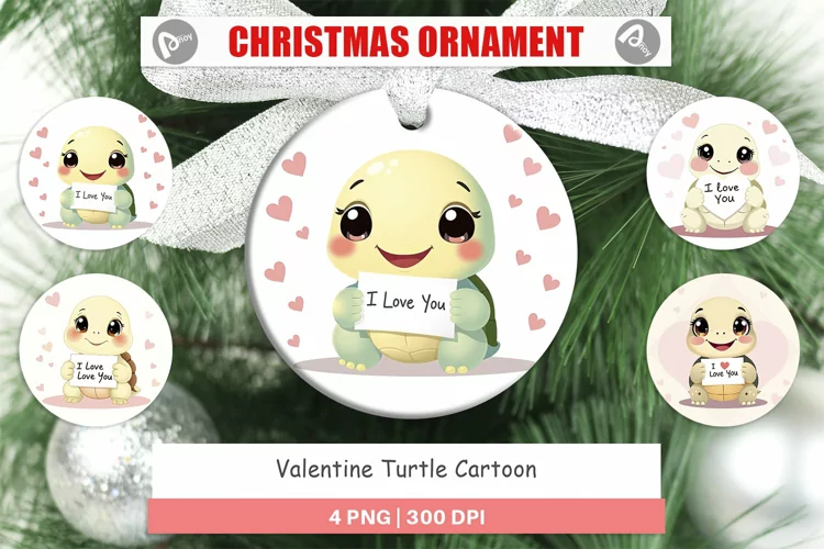 Christmas Ornaments Valentine Turtle Cartoon