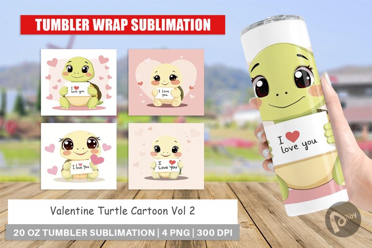 Tumbler Wrap Valentine Turtle Cartoon example image 1