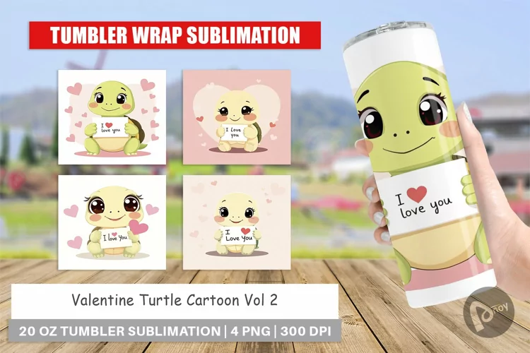 Tumbler Wrap Valentine Turtle Cartoon