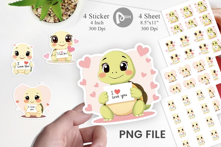 Valentine Turtle Cartoon Sticker