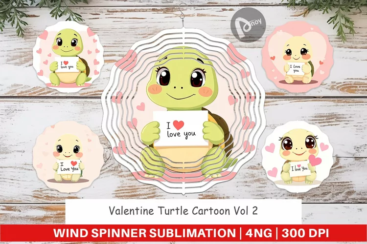 Wind Spinner Valentine Turtle Cartoon