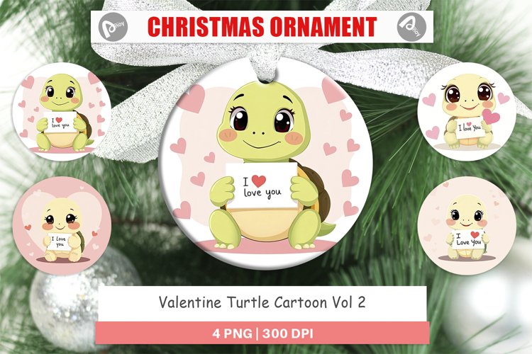 Christmas Ornaments Valentine Turtle Cartoon example image 1