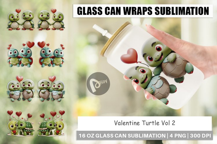 Glass Can Wraps Valentine Turtle example image 1