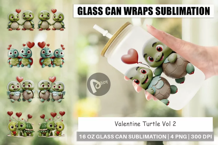 Glass Can Wraps Valentine Turtle