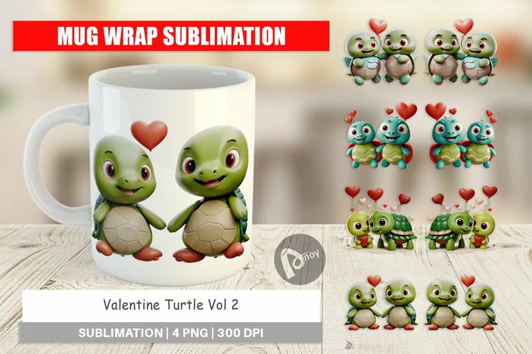 Mug Wrap Design Valentine Turtle