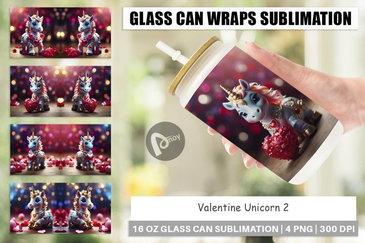 Glass Can Wraps Valentine Unicorn
