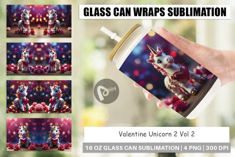 Glass Can Wraps Valentine Unicorn
