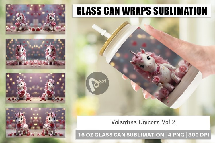 Glass Can Wraps Valentine Unicorn