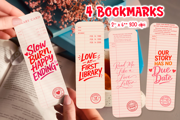 Vintage Library Card Bookmark | Valentine Quotes Sublimation