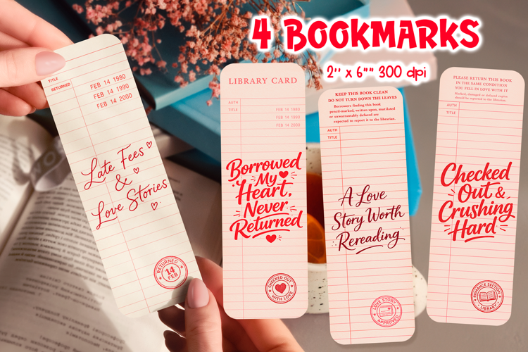 Vintage Library Card Bookmark | Valentine Quotes Sublimation