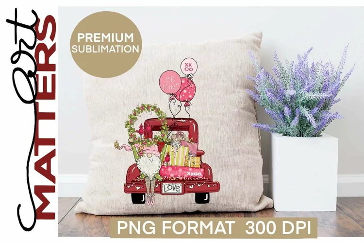 Vintage Valentine Gnome Truck - 300 DPI Hand Painted
