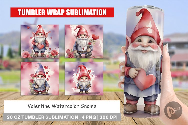 Tumbler Sublimation Wrap Valentine Watercolor Gnome