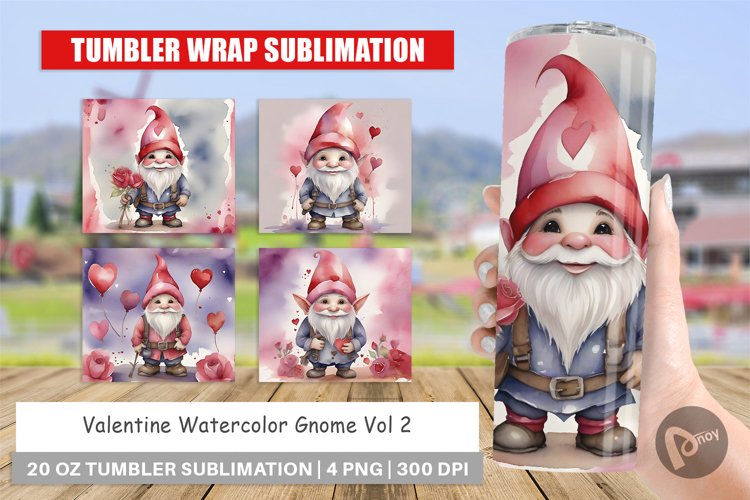 Tumbler Sublimation Wrap Valentine Watercolor Gnome
