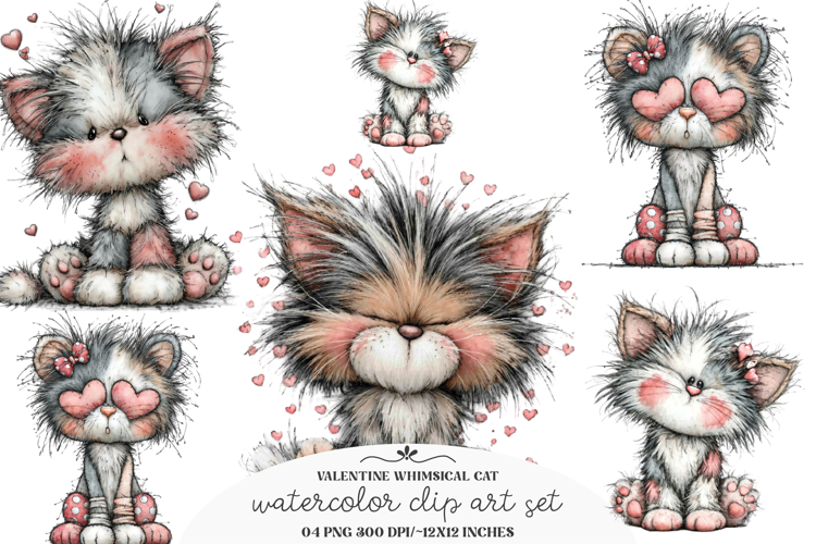 Valentine Whimsical Cat Clipart - Valentines Cat PNG