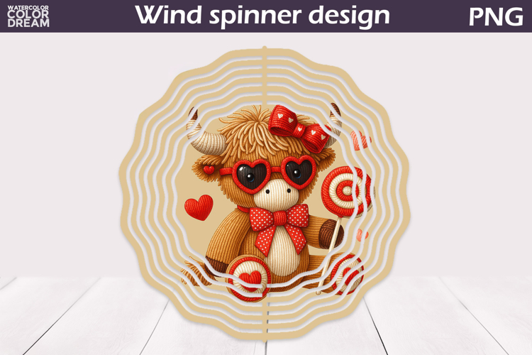 Valentine Highland Cow Wind Spinner | Valentines Day Wind