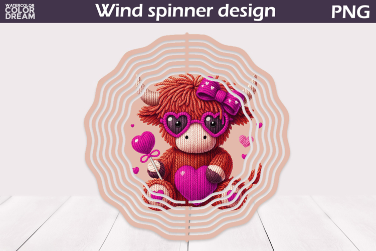 Valentine Highland Cow Wind Spinner | Valentines Day Wind