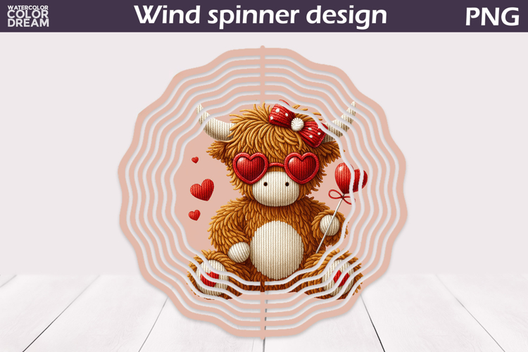 Valentine Highland Cow Wind Spinner | Valentines Day Wind