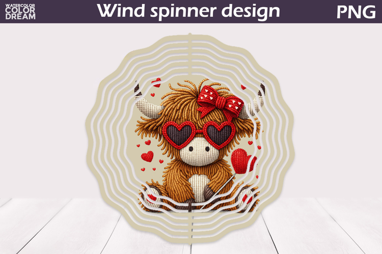 Valentine Highland Cow Wind Spinner | Valentines Day Wind