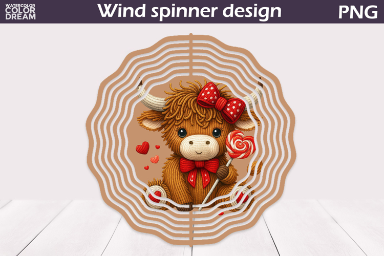 Valentine Highland Cow Wind Spinner | Valentines Day Wind