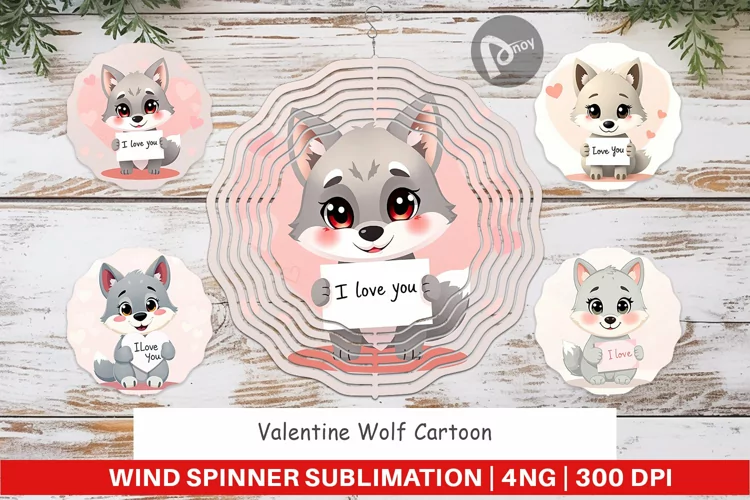 Wind Spinner Valentine Wolf Cartoon