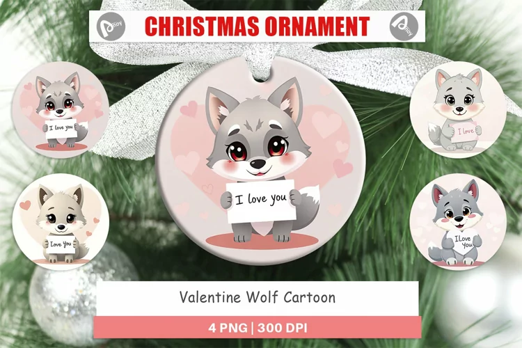 Christmas Ornaments Valentine Wolf Cartoon
