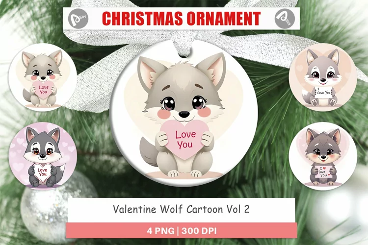 Christmas Ornaments Valentine Wolf Cartoon