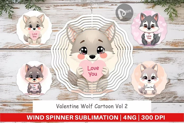 Wind Spinner Valentine Wolf Cartoon