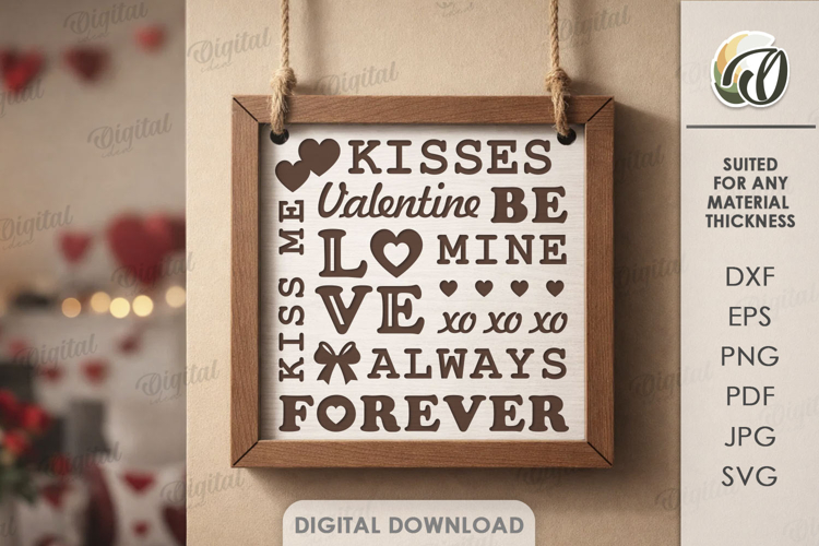 Valentines Day Word Art Sign Laser Cut. Wall Decor SVG
