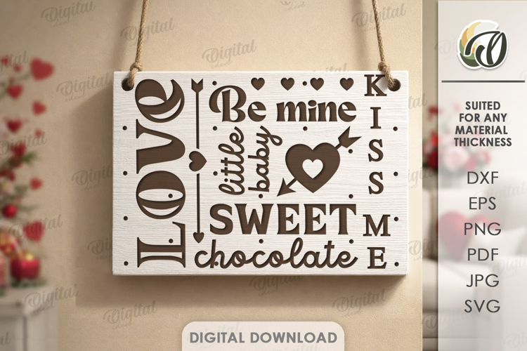 Valentines Day Word Art Sign Laser Cut. Wall Decor SVG