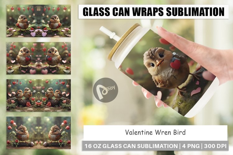 Glass Can Wraps Valentine Wren Bird