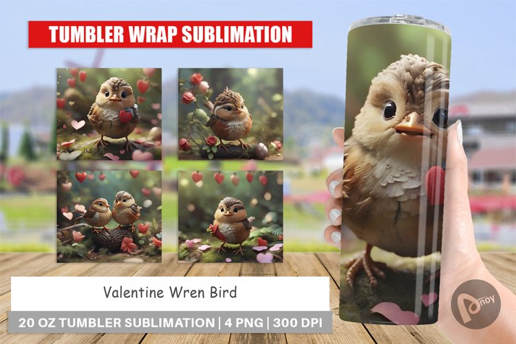 Tumbler Sublimation Wrap Valentine Wren Bird