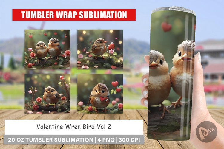 Tumbler Sublimation Wrap Valentine Wren Bird