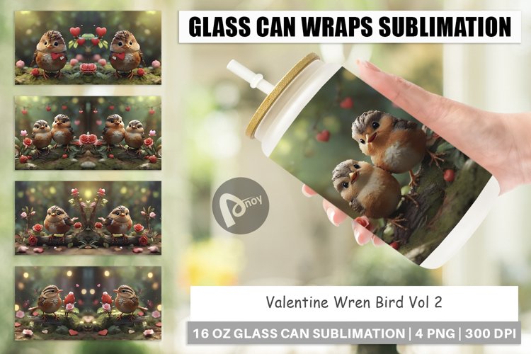 Glass Can Wraps Valentine Wren Bird