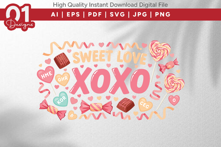 Sweet Love XOXO Valentine Quotes SVG Design
