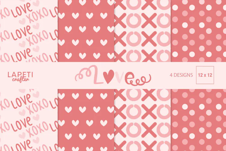 Valentine Digital Papers with XOXO Hearts and Dots